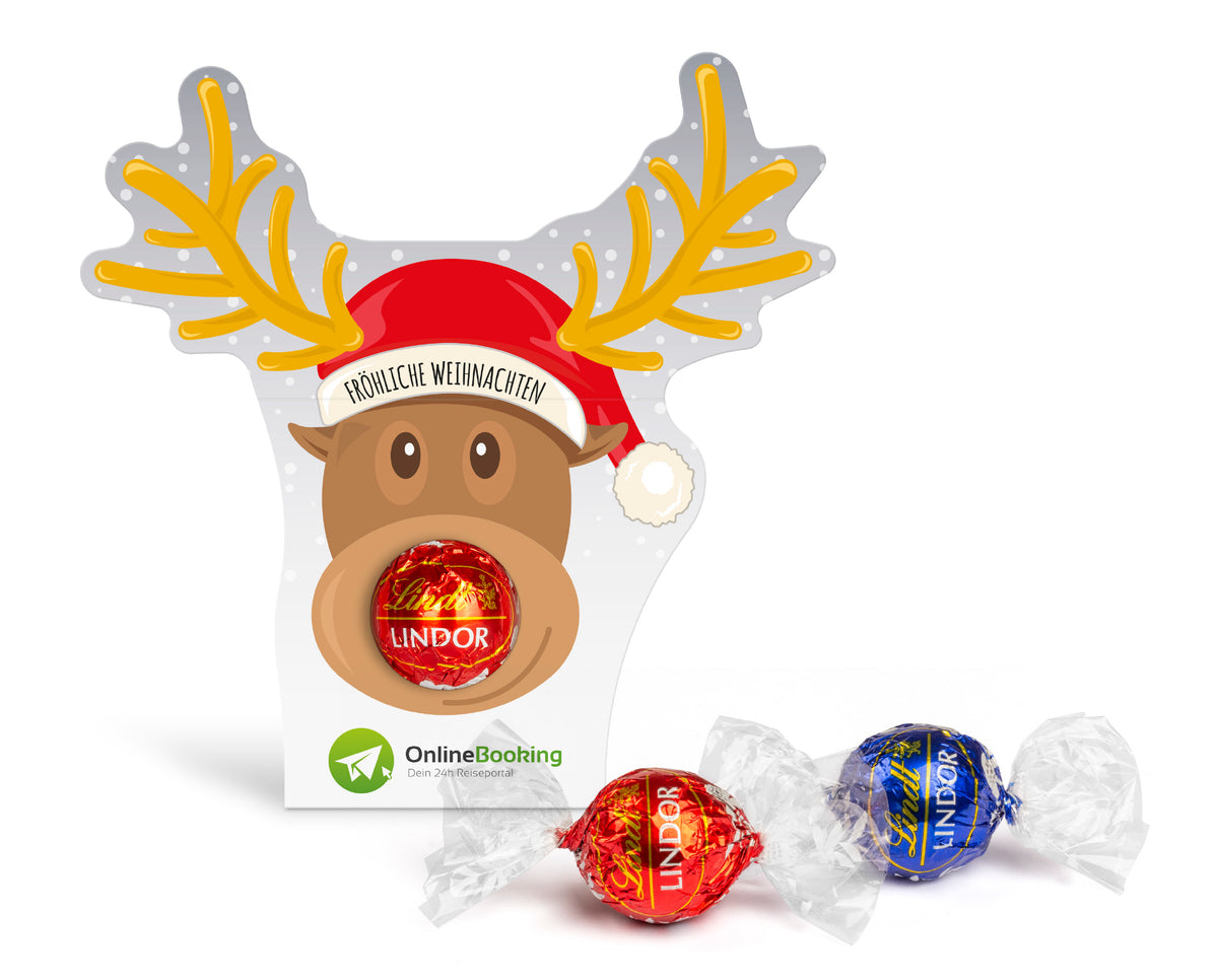 Rentier Klemmkartonage mit Lindor Kugel, bedruckt
