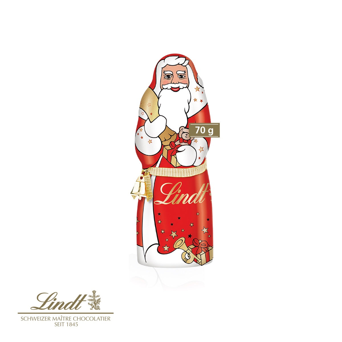 Kartonage geöffnet mit Lindt Weihnachtsmann und Glöckchen