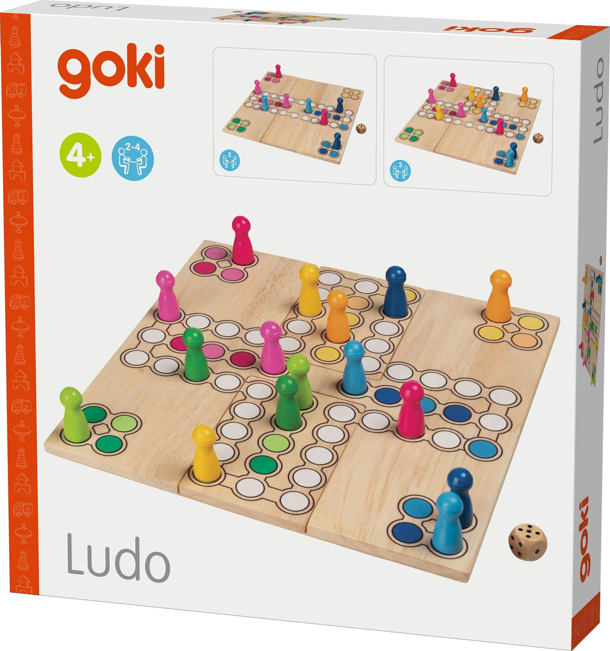 Ludo Brettspiel mit bunten Spielfiguren, 24 cm, von goki – weitere Ansicht