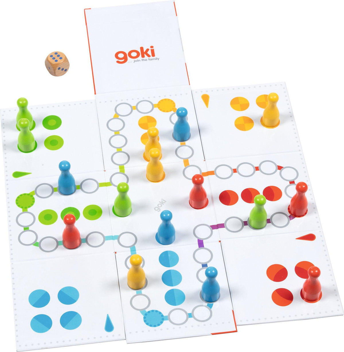 Ludo XXL zum Aufklappen als Würfel mit 18 Spielteilen – Ansicht