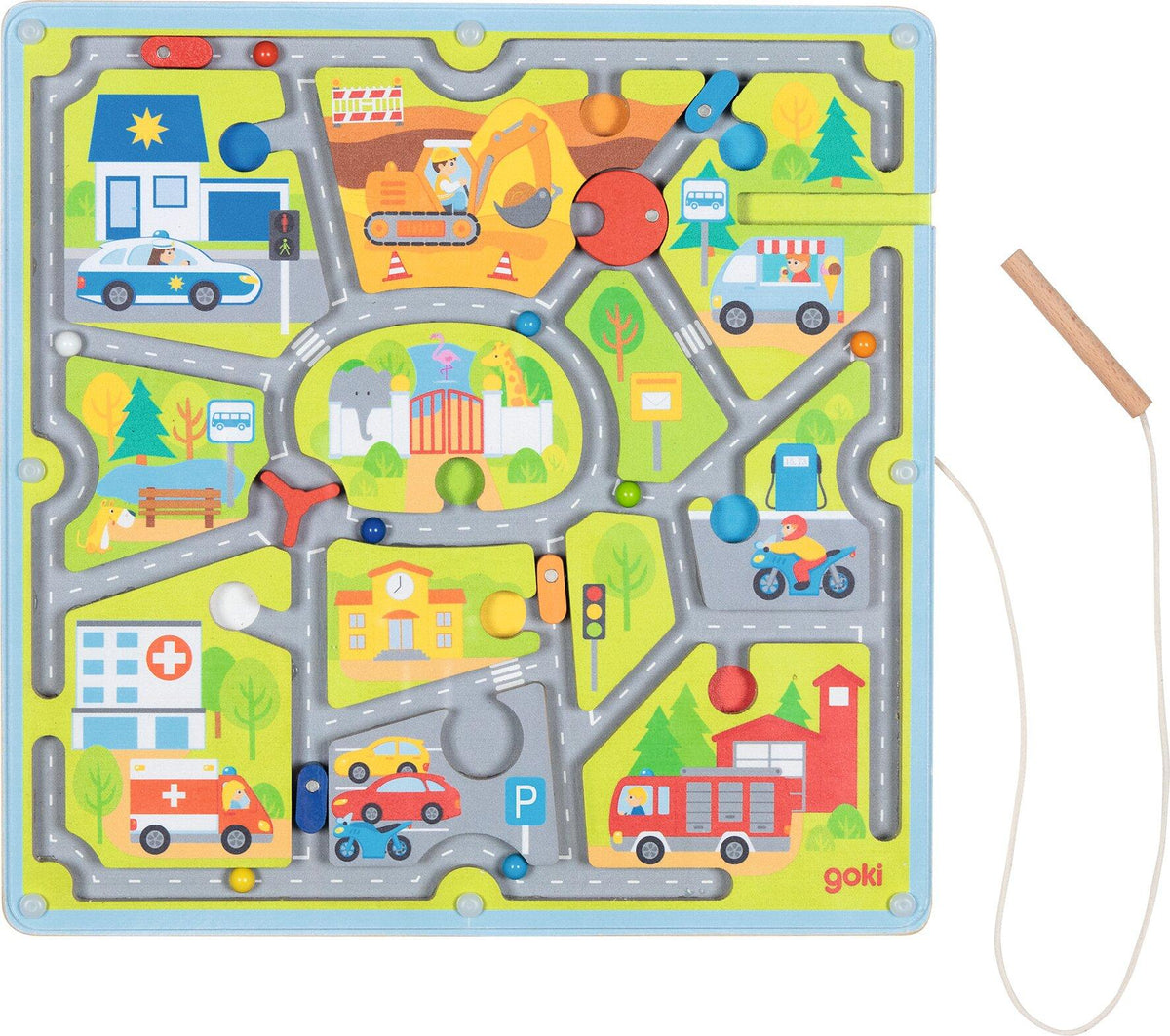 Magnetlabyrinth Stadtplan mit Polizei und Feuerwehr