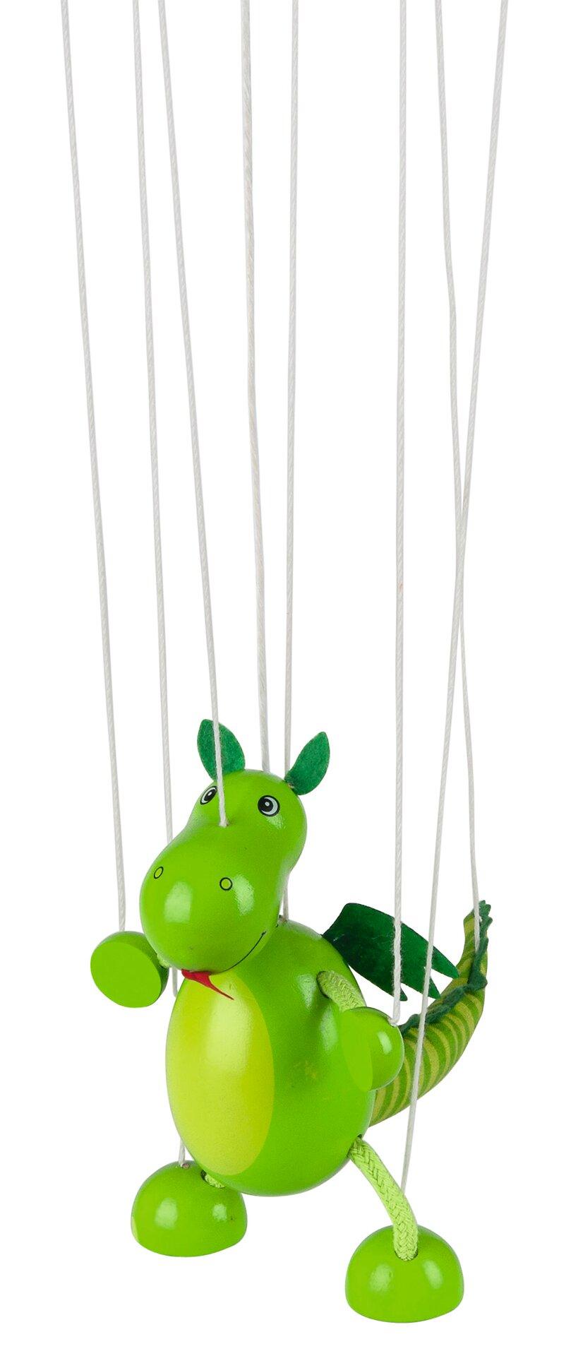 Marionette Dinosaurier in Grün mit Filzflügeln – Ansicht