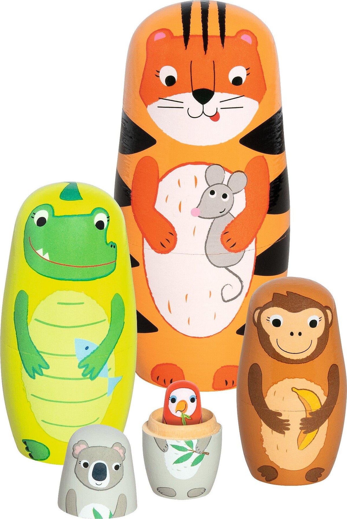 Matroschka Tiger Tavi und Freunde aus Holz von goki