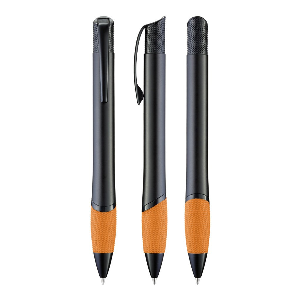 Matter Metall Druckkugelschreiber mit farbiger Griffzone – Orange