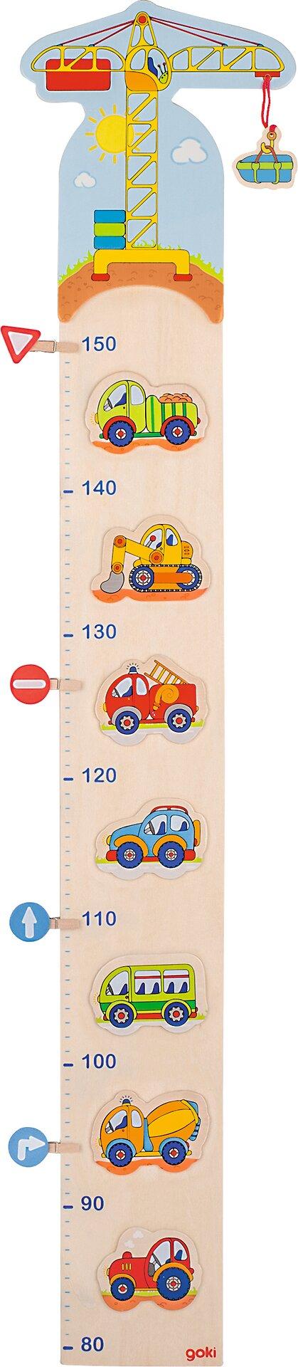 Messlatte Fahrzeuge mit Baukran und Baustellenwagen