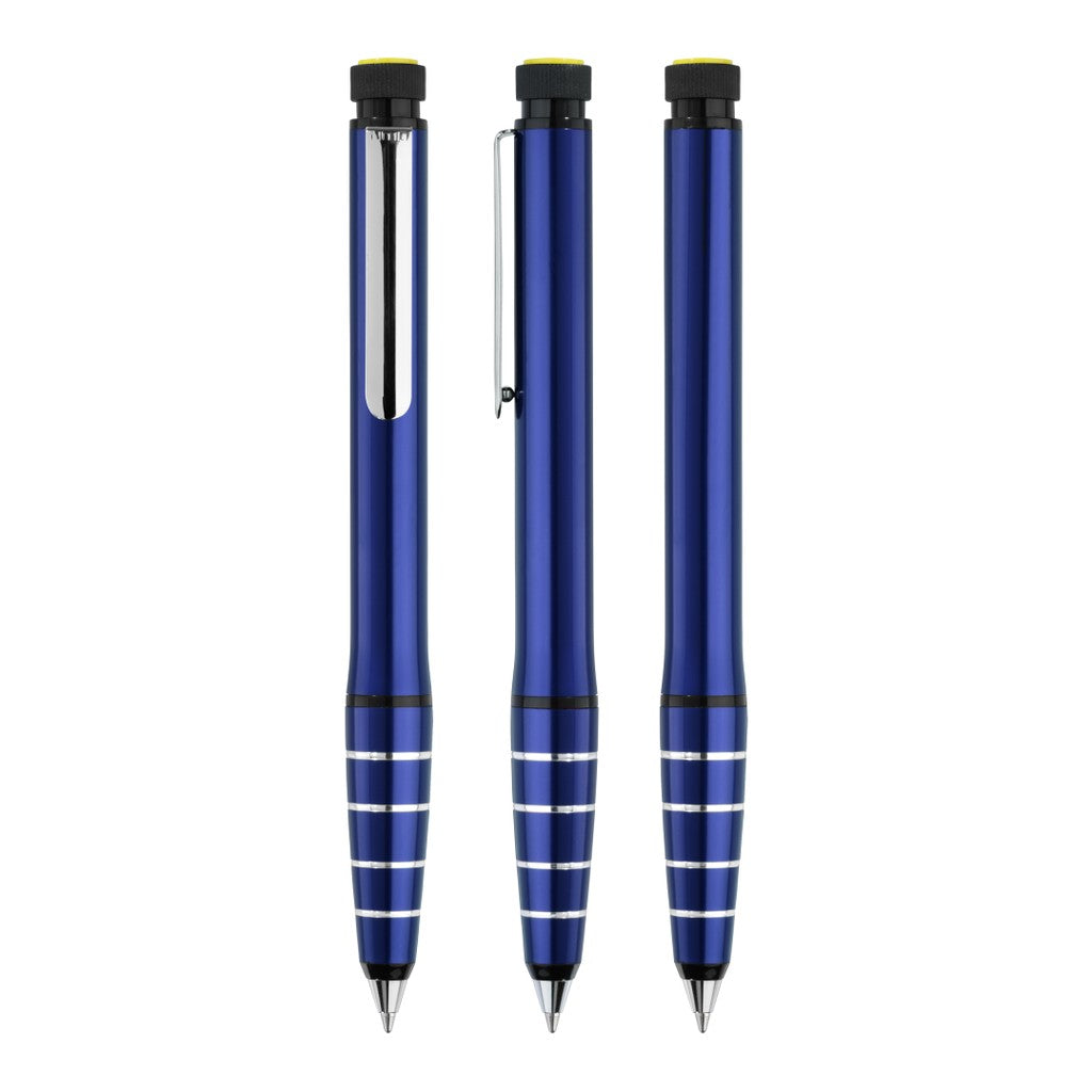 Metall Drehkugelschreiber mit geriffelter Griffzone – Blau