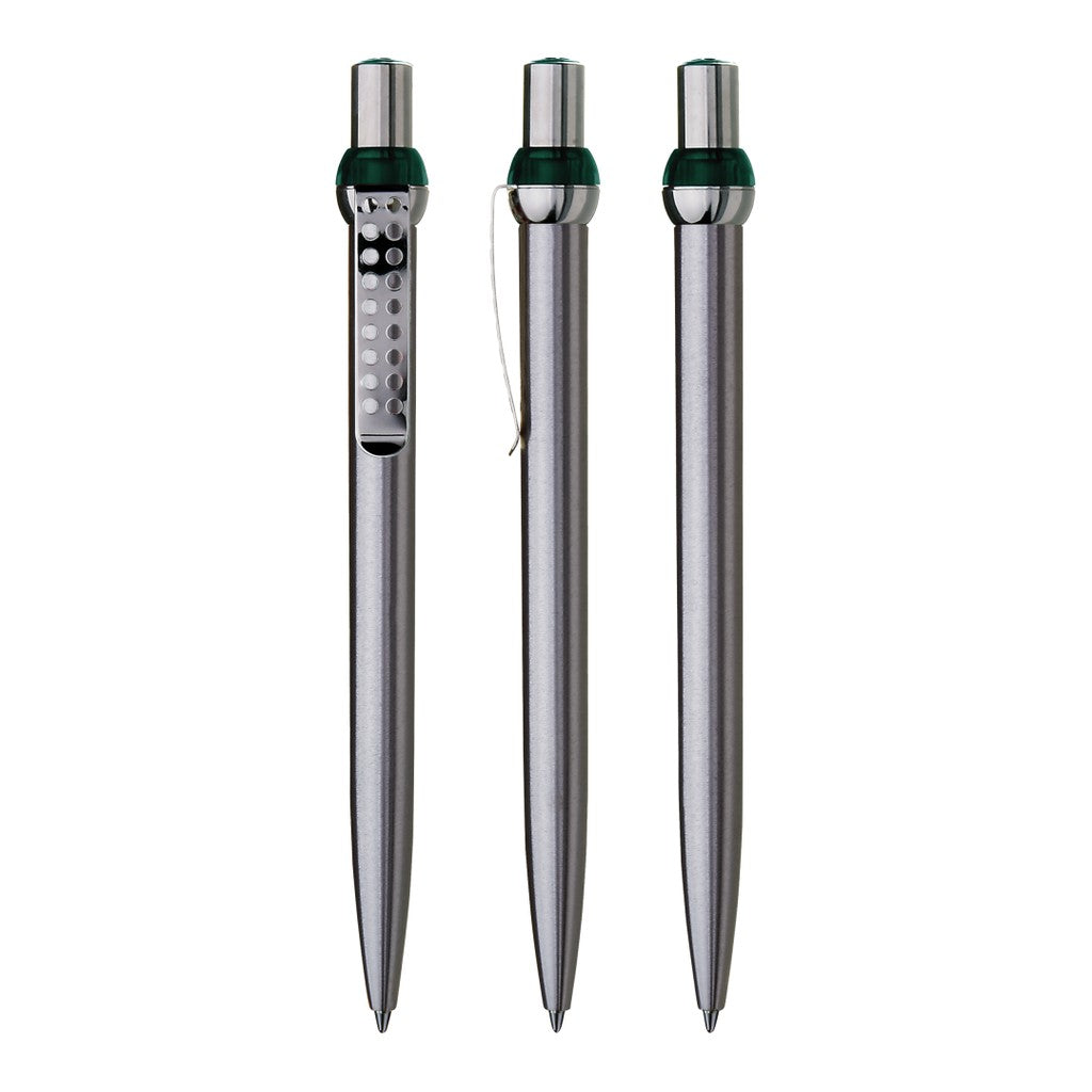 Metall Druckkugelschreiber mit gelochtem Clip – Grün