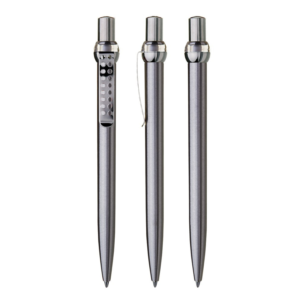 Metall Druckkugelschreiber mit gelochtem Clip – Klar