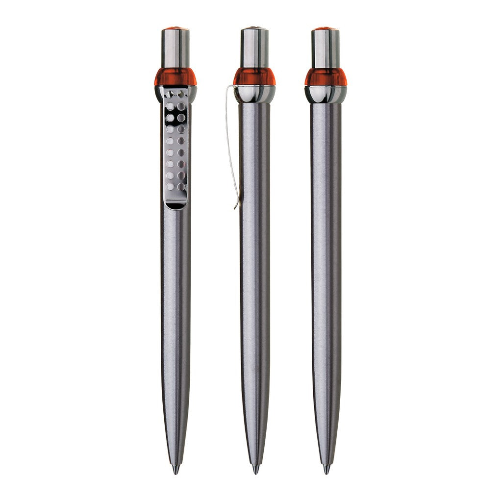 Metall Druckkugelschreiber mit gelochtem Clip – Orange