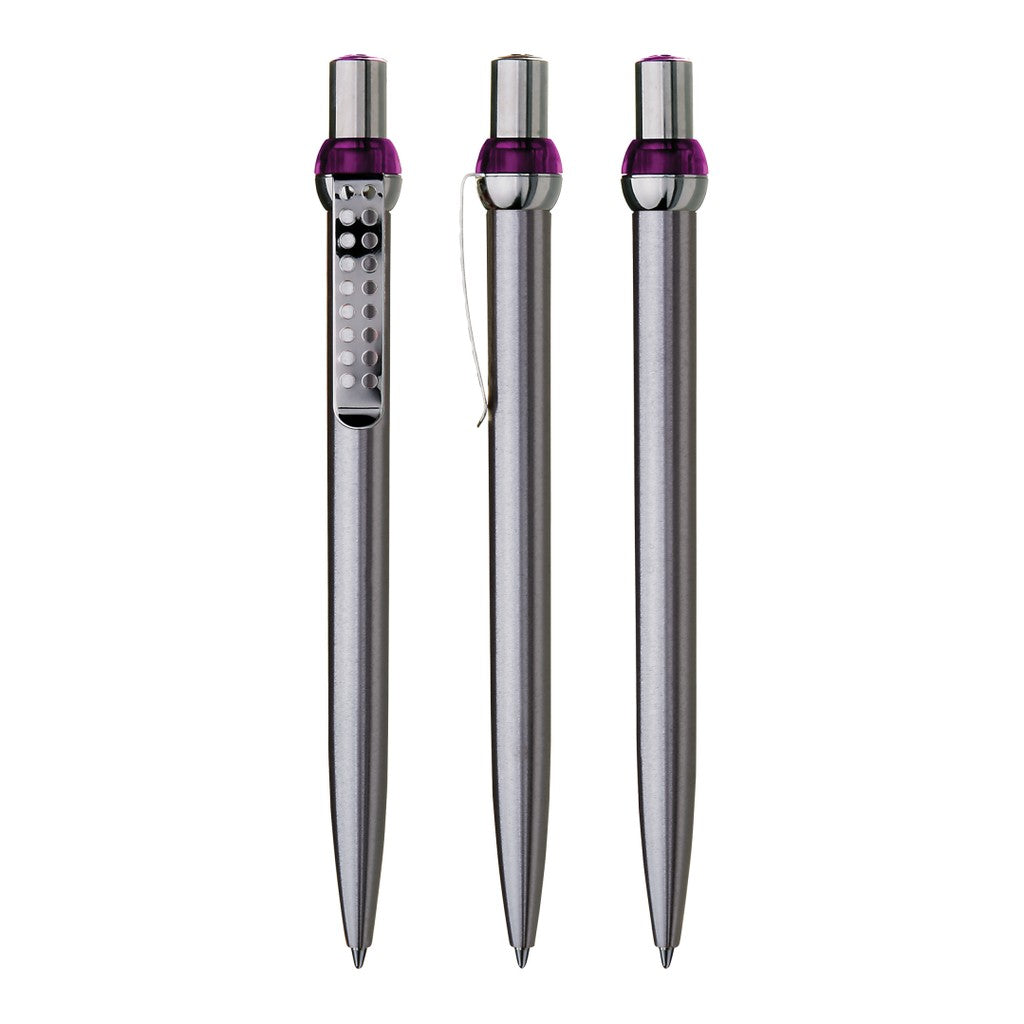 Metall Druckkugelschreiber mit gelochtem Clip – Violett