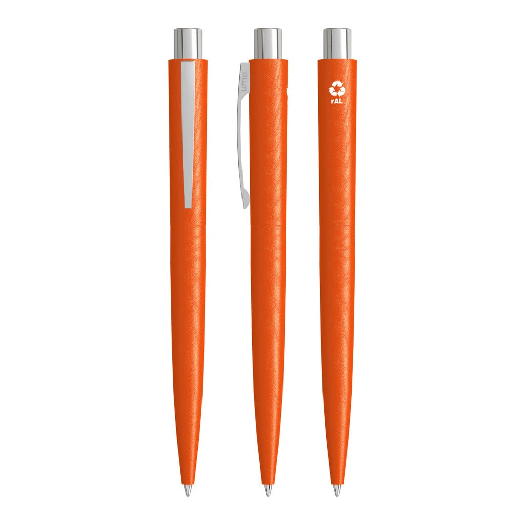 Metall Druckkugelschreiber mit mattem Gehäuse und Glanzclip – Orange