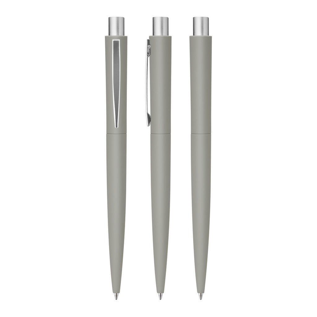 Metall Druckkugelschreiber Softtouch mit mattem Chromclip – Grau