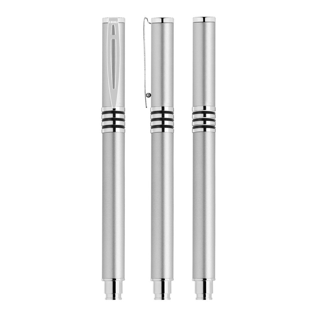 Metall Rollerball mit Bügelclip und Gummiringen – Silber
