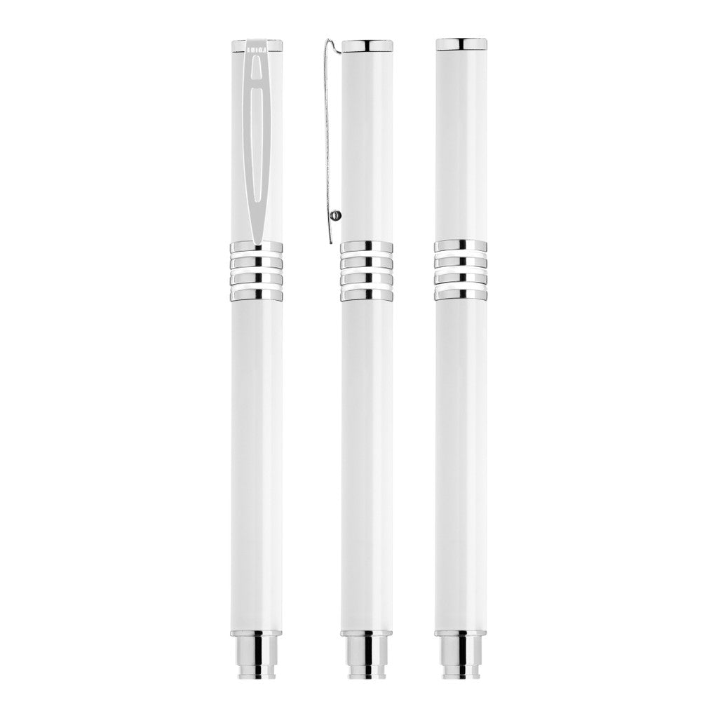 Metall Rollerball mit Bügelclip und Gummiringen – Weiß