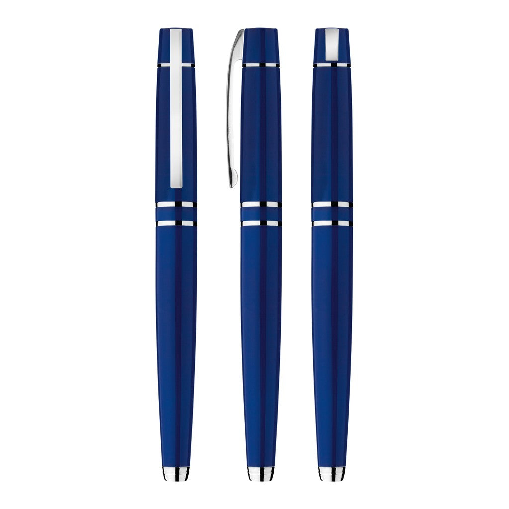 Metall Rollerball mit schwarzer Gummigriffzone – Blau