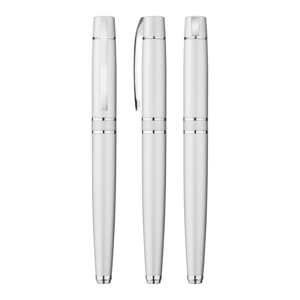 Metall Rollerball mit schwarzer Gummigriffzone – Silber