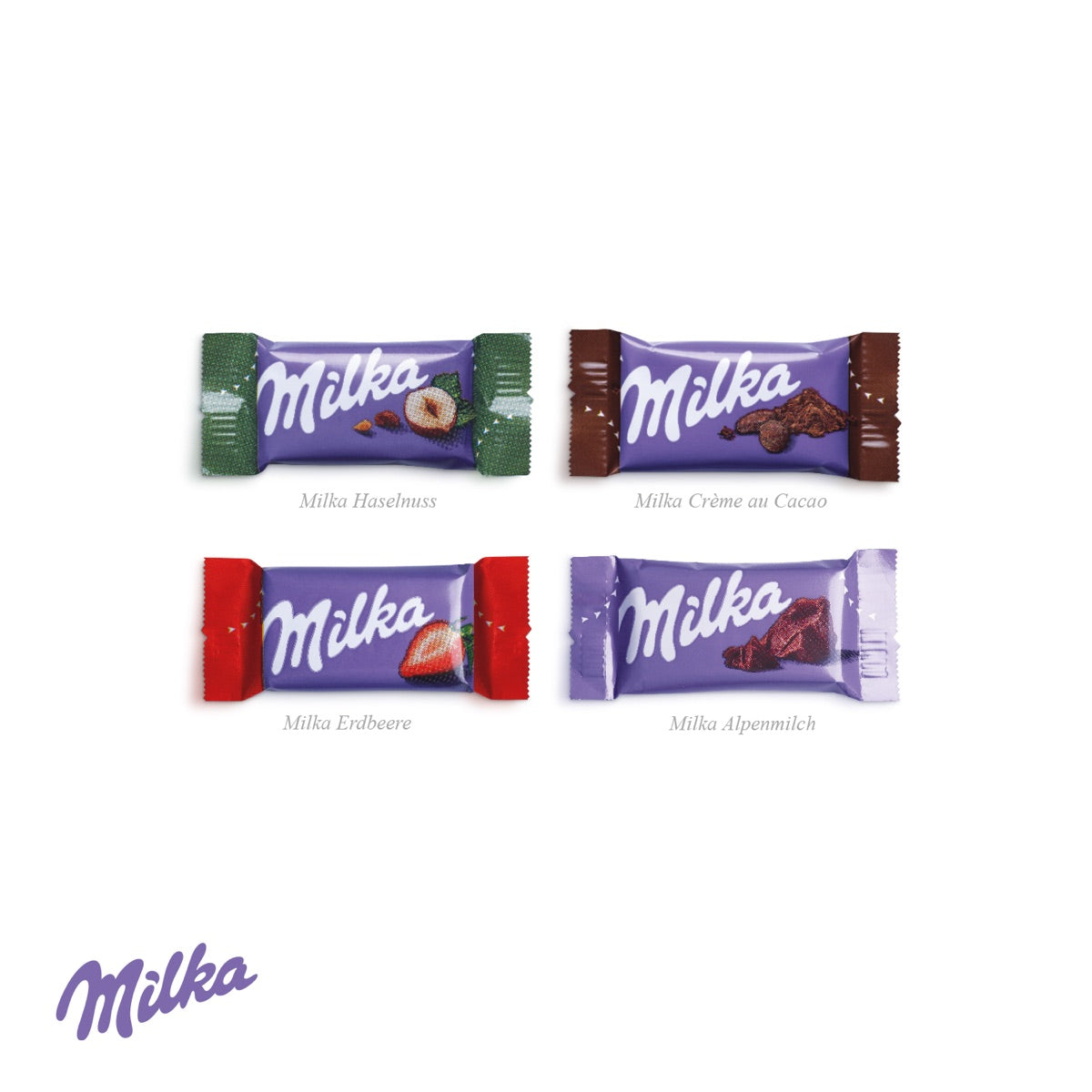 Geöffnete Präsentbox mit acht Milka Schokotäfelchen