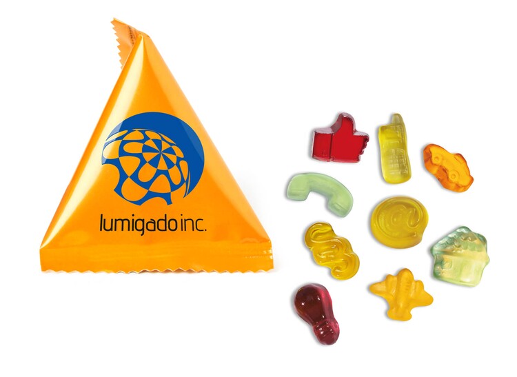 Mini Tetraeder mit Fruchtgummi in Motivform