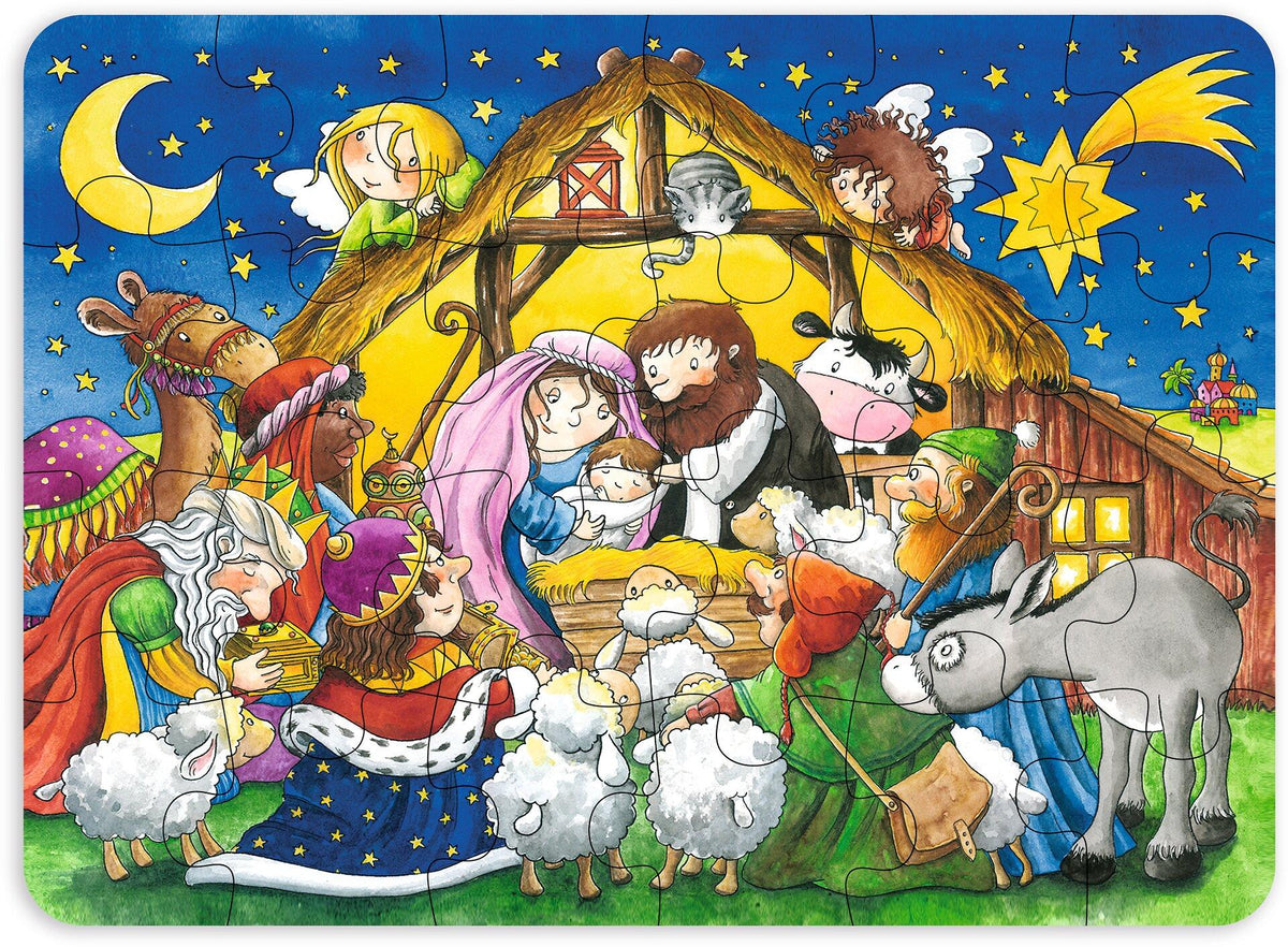 Minipuzzle Santa Claus mit Kindern aus Holz von goki – Detail