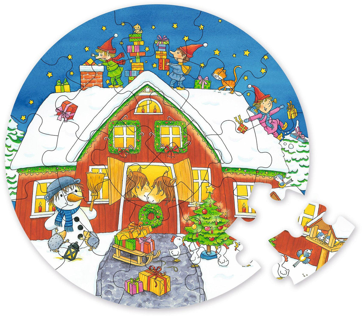 Minipuzzle Santa Claus mit Kindern aus Holz von goki – Gesamtansicht