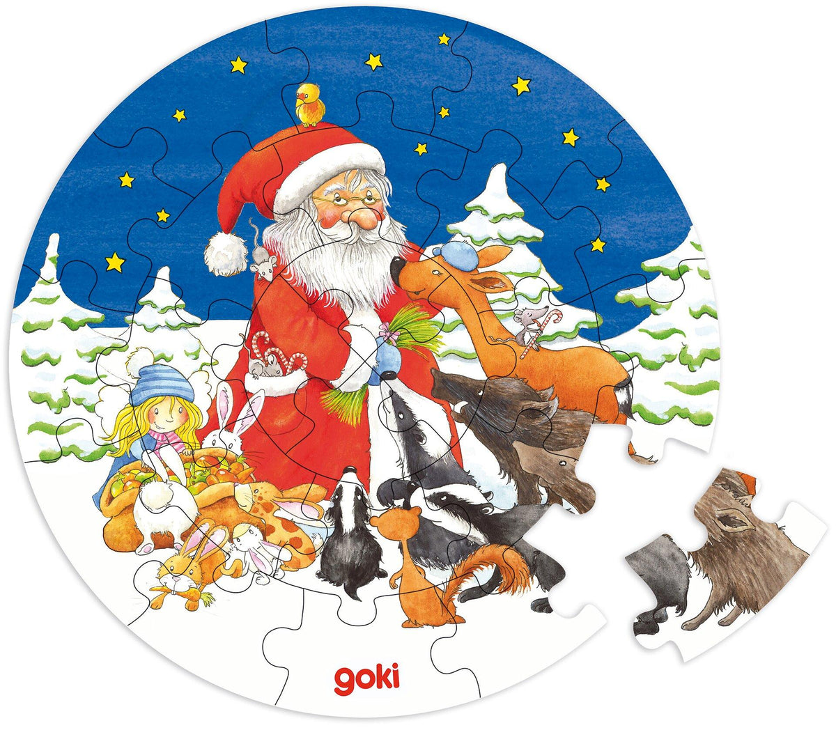 Minipuzzle Santa Claus mit Kindern aus Holz von goki – Weitere Nahaufnahme