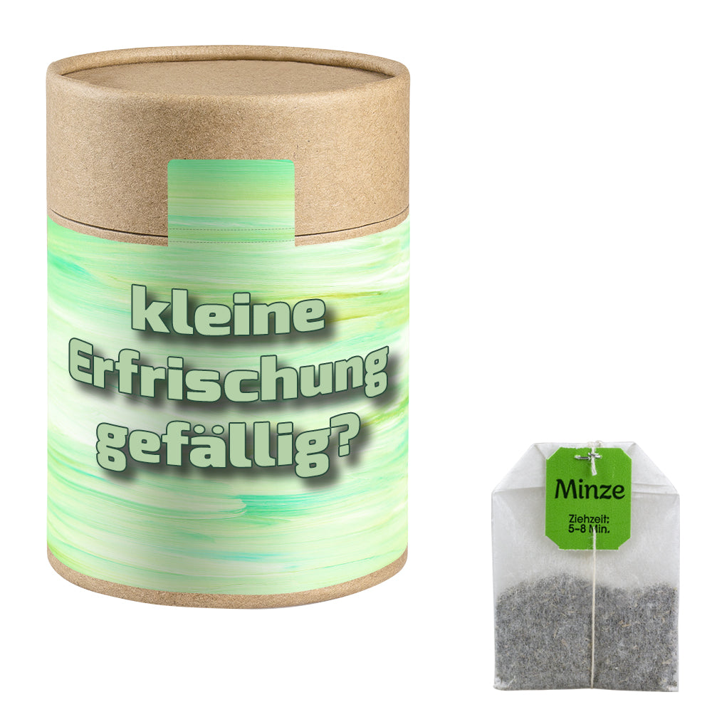 Minztee in der großen Kraftpapierdose
