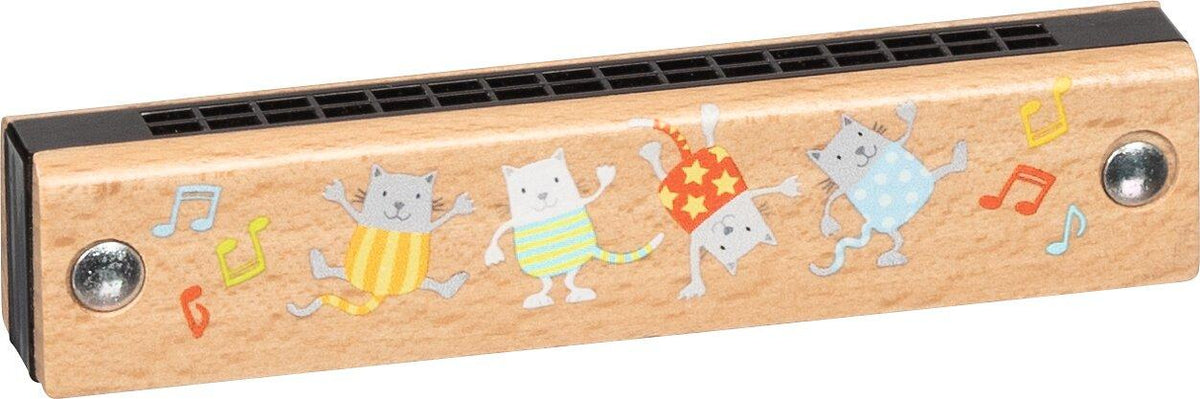 Mundharmonika mit tanzenden Katzen aus Holz – Ansicht