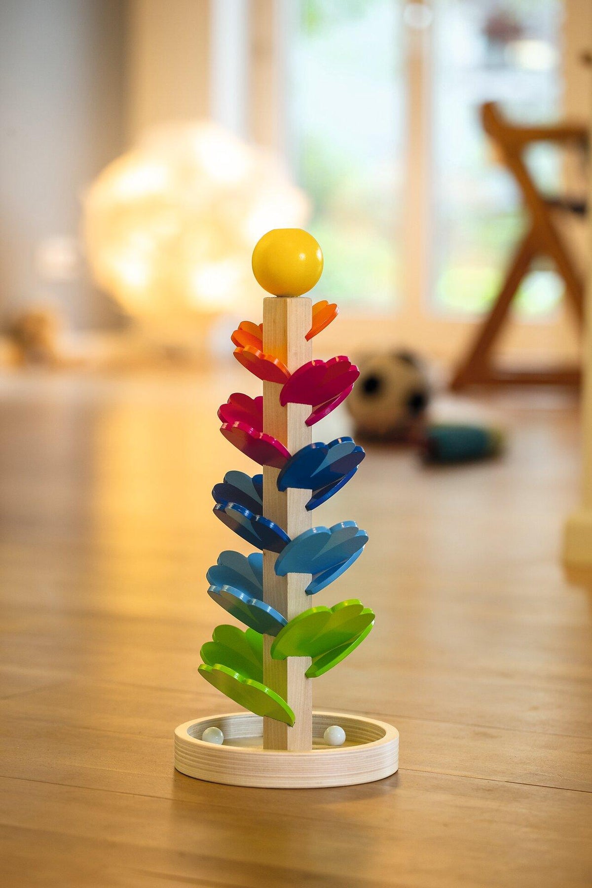 Murmelspiel Klangpagode mit gelber Kugel, 37,5 cm hoch – zweite Ansicht