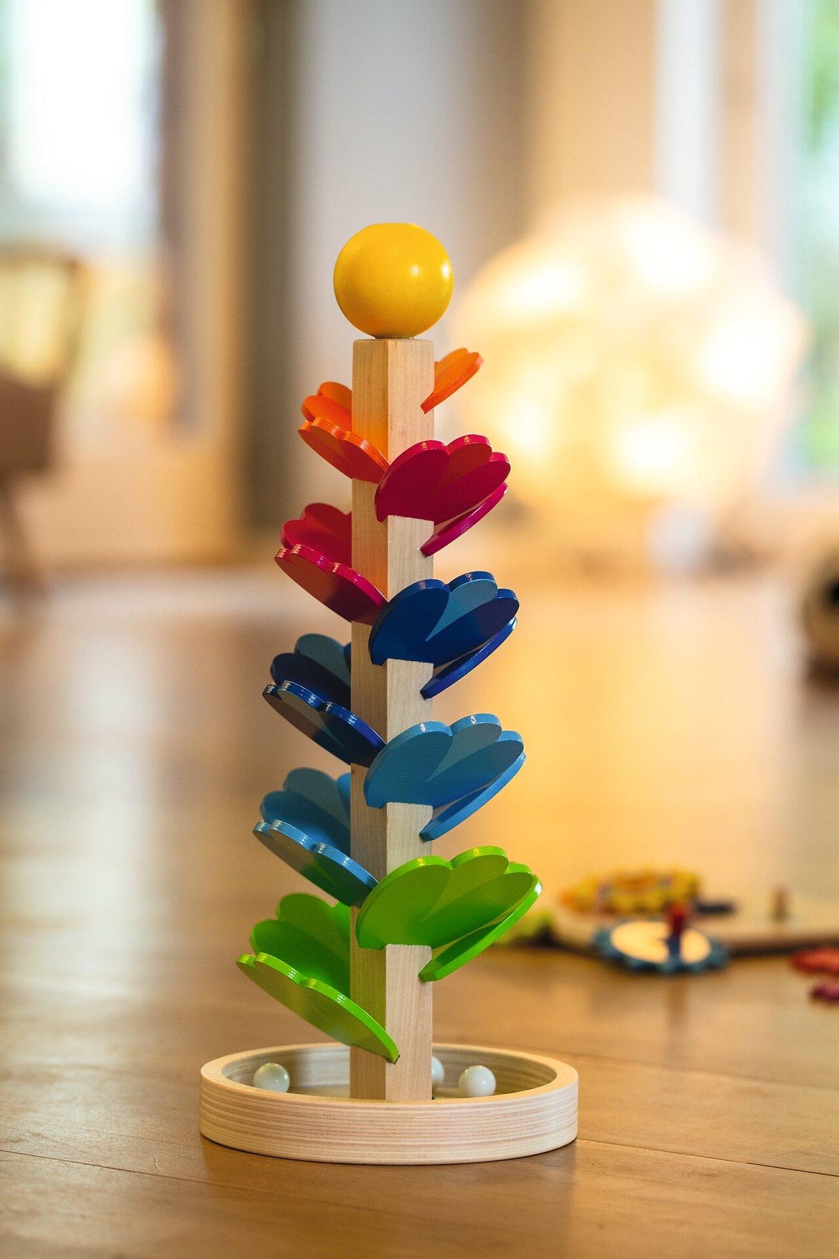 Murmelspiel Klangpagode mit gelber Kugel, 37,5 cm hoch – dritte Ansicht