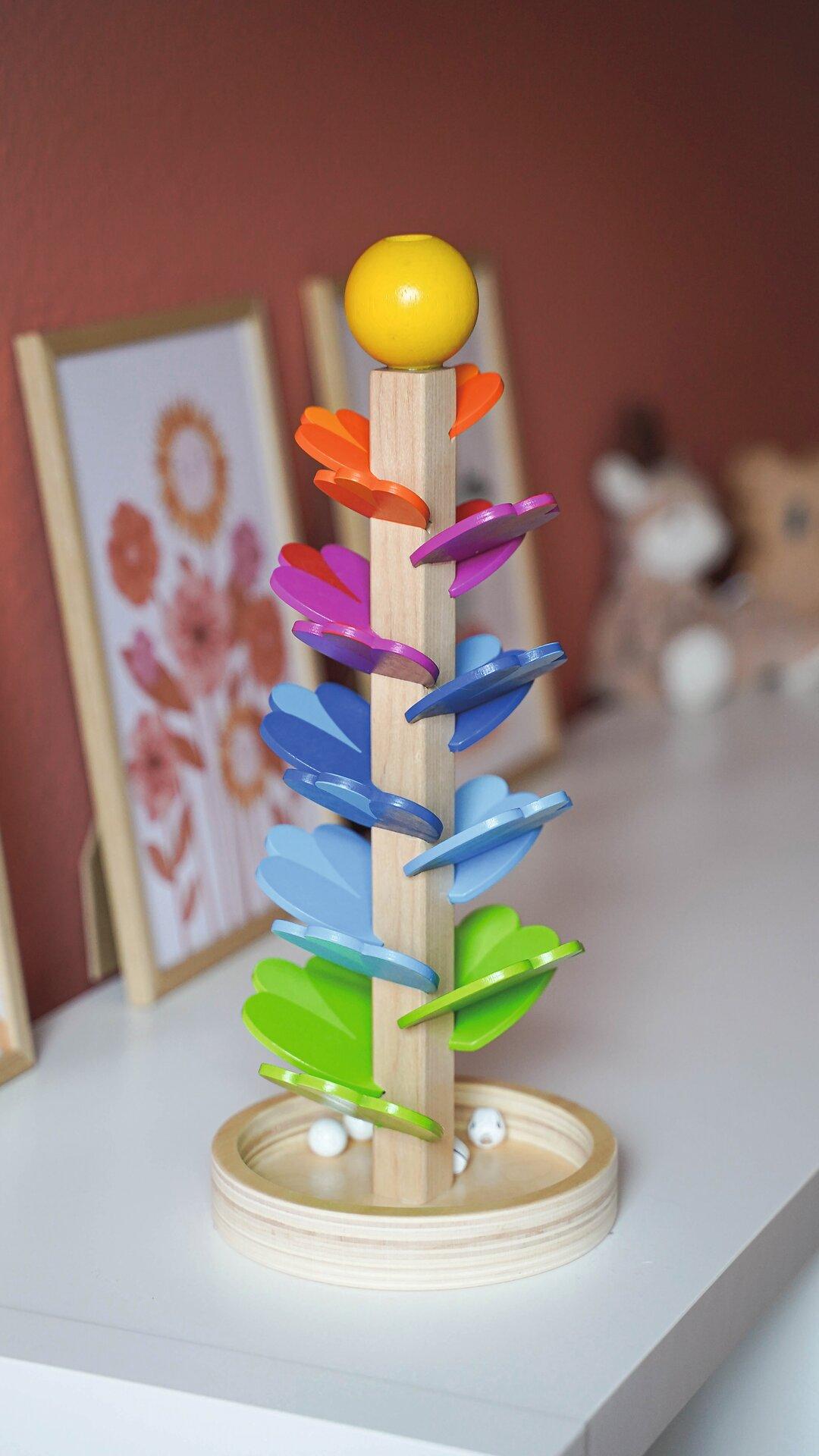Murmelspiel Klangpagode mit gelber Kugel, 37,5 cm hoch – sechste Ansicht