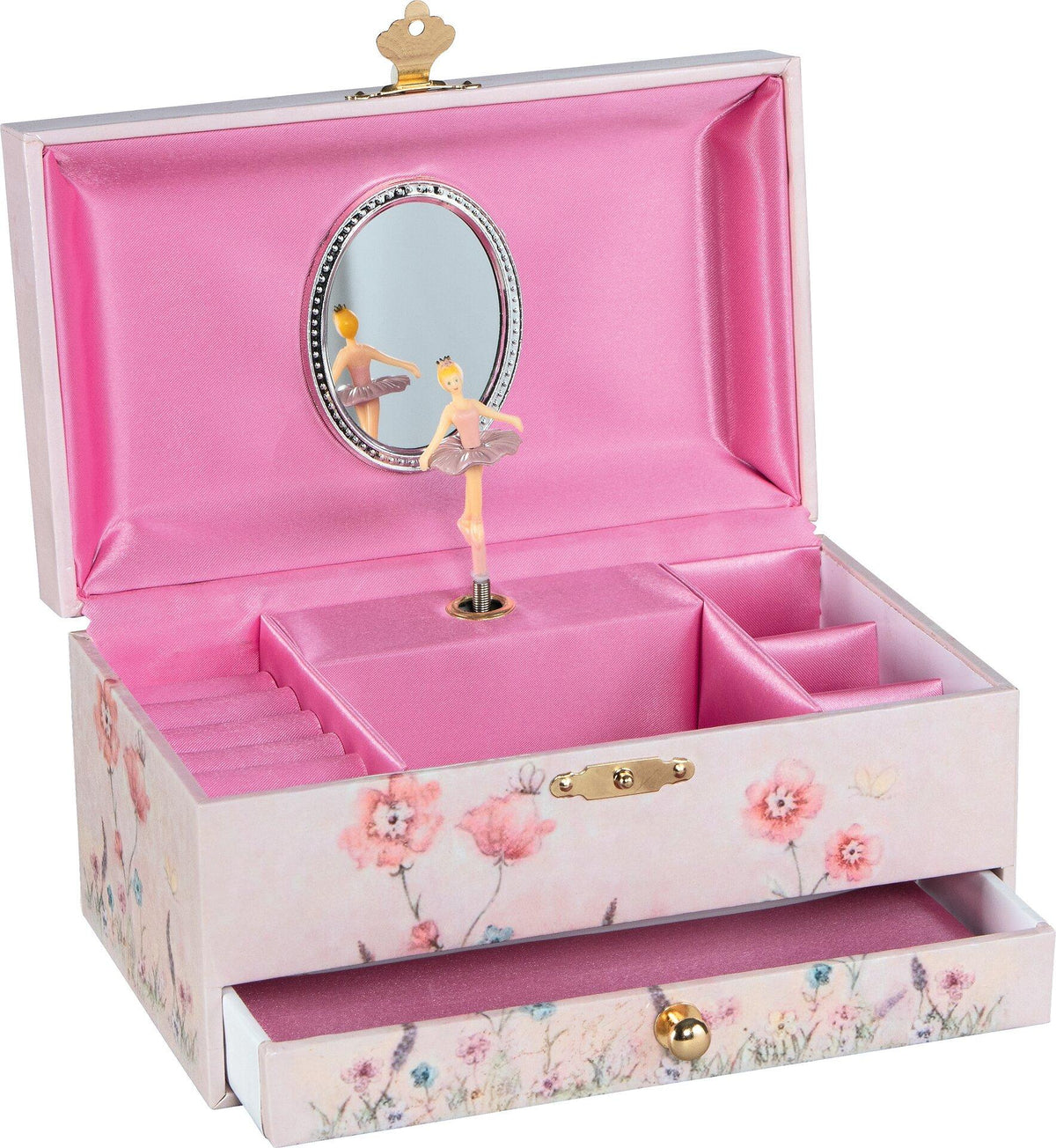 Musikspieldose Elfe mit Blumenmotiv und Schublade – Ansicht