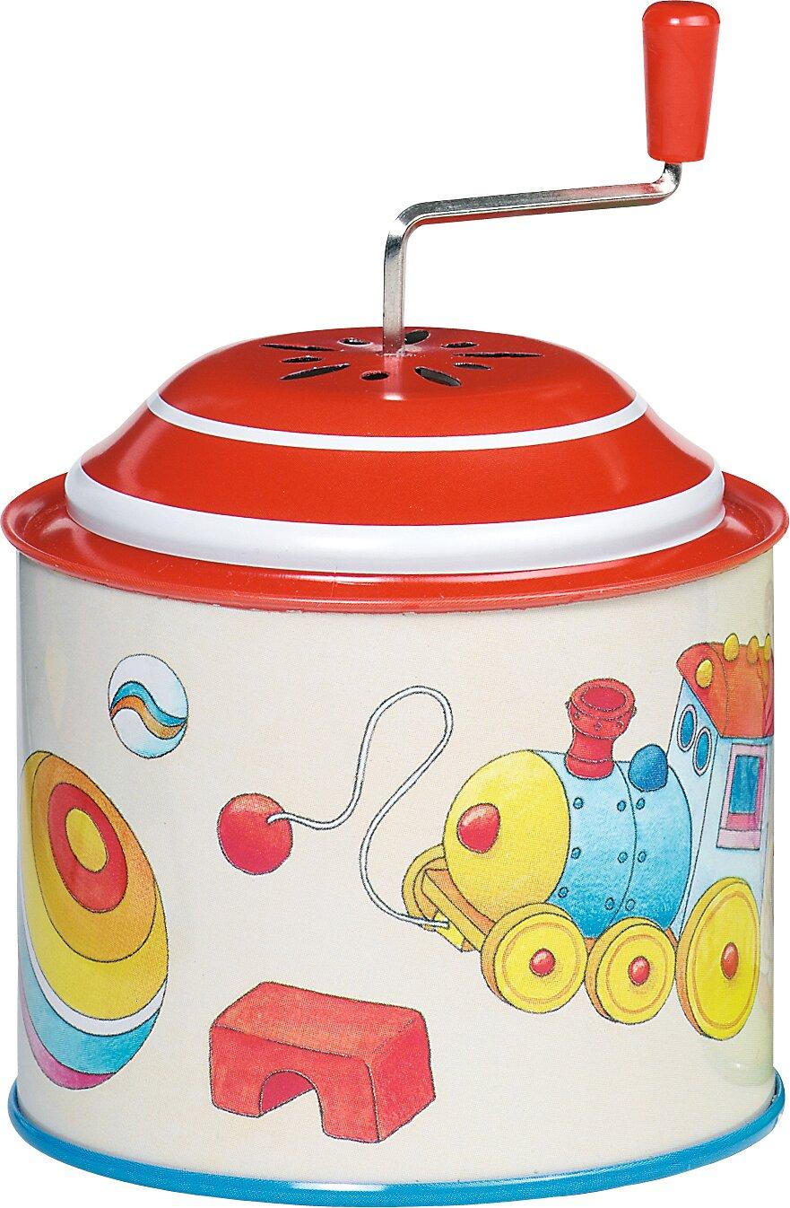 Musikspieldose mit Lokomotive und Ball aus Blech – Ansicht