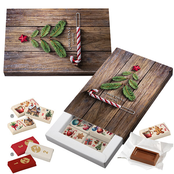 Naps Schuber Adventskalender mit Standardmotiv und Logo, 110 g