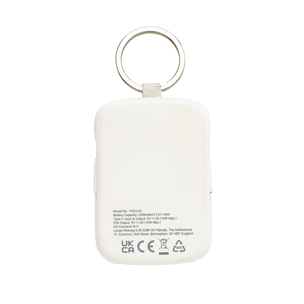 Nexo RCS Key-Chain-Powerbank 2.000mAh mit integr. Kabeln – weiß