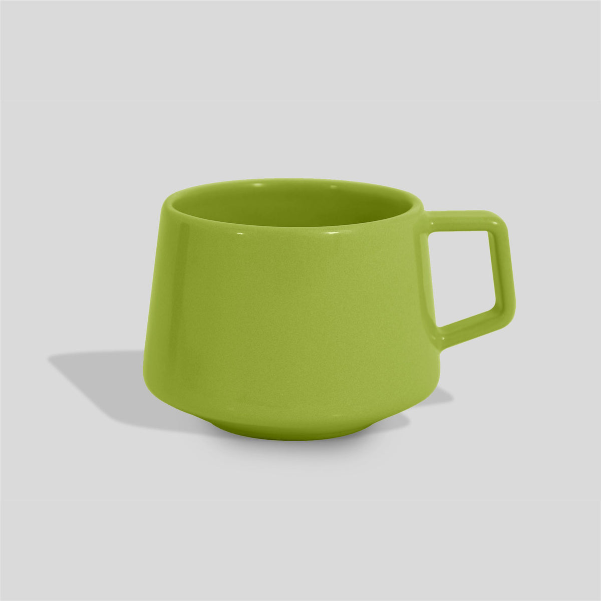 Niedrige konische Keramiktasse 280 ml mit Trapezhenkel – Olivgrün