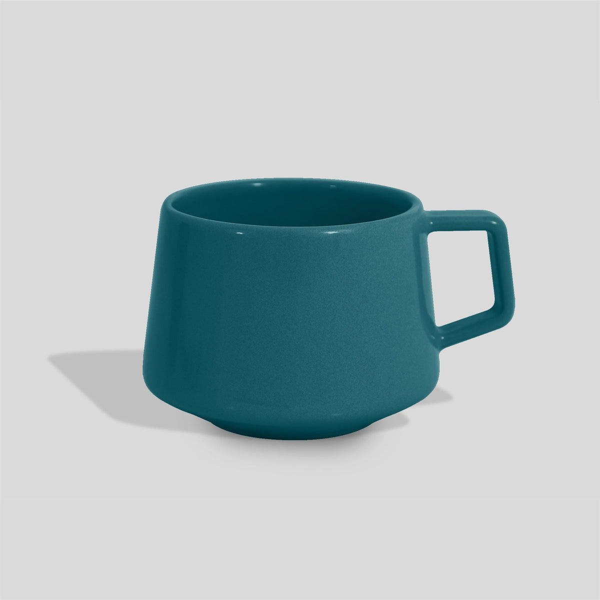 Niedrige konische Keramiktasse 280 ml mit Trapezhenkel – Petrol