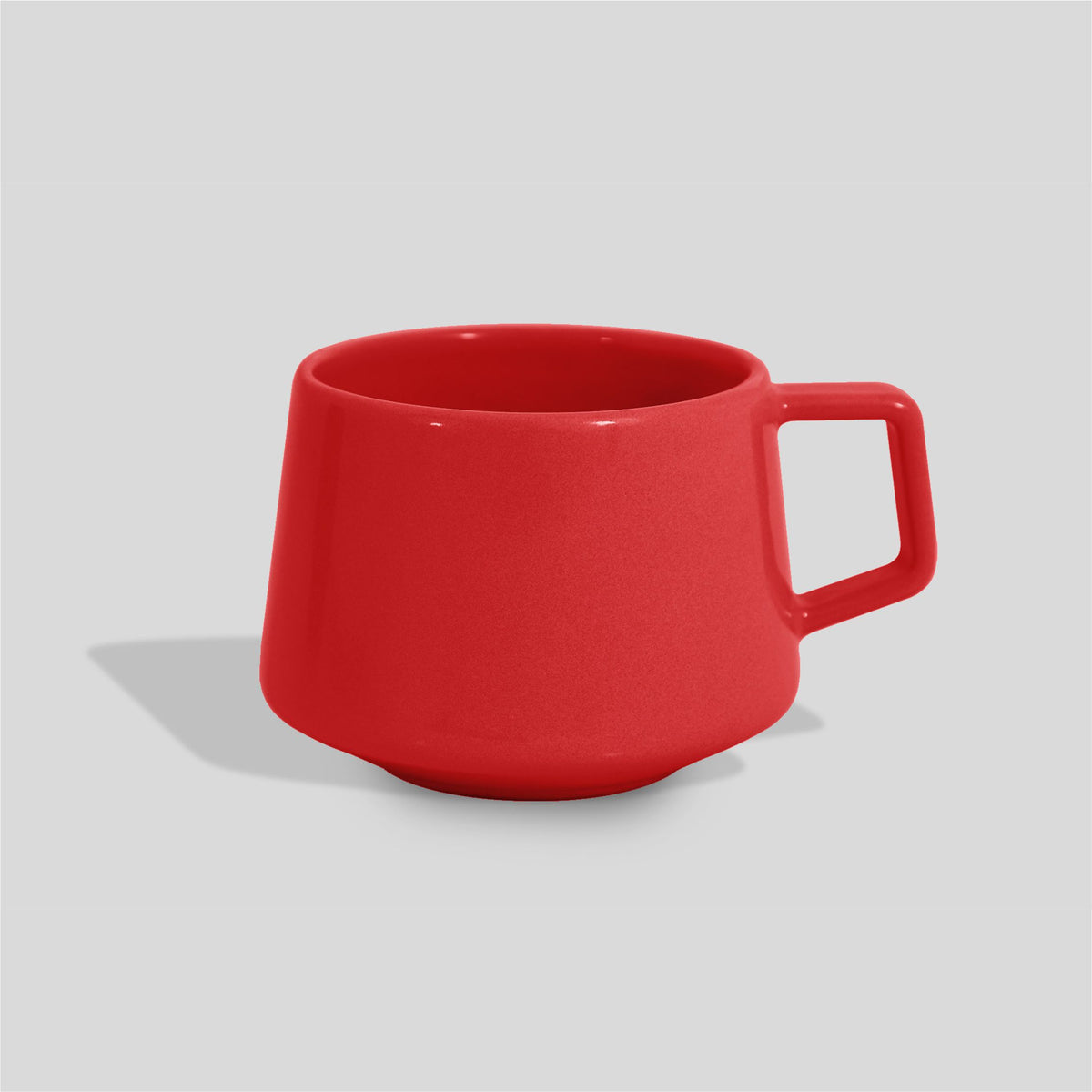Niedrige konische Keramiktasse 280 ml mit Trapezhenkel – Rot