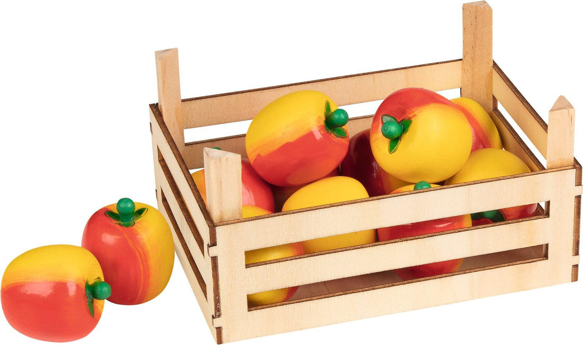 Obstkiste mit Holzäpfeln für das Rollenspiel – Gesamtansicht