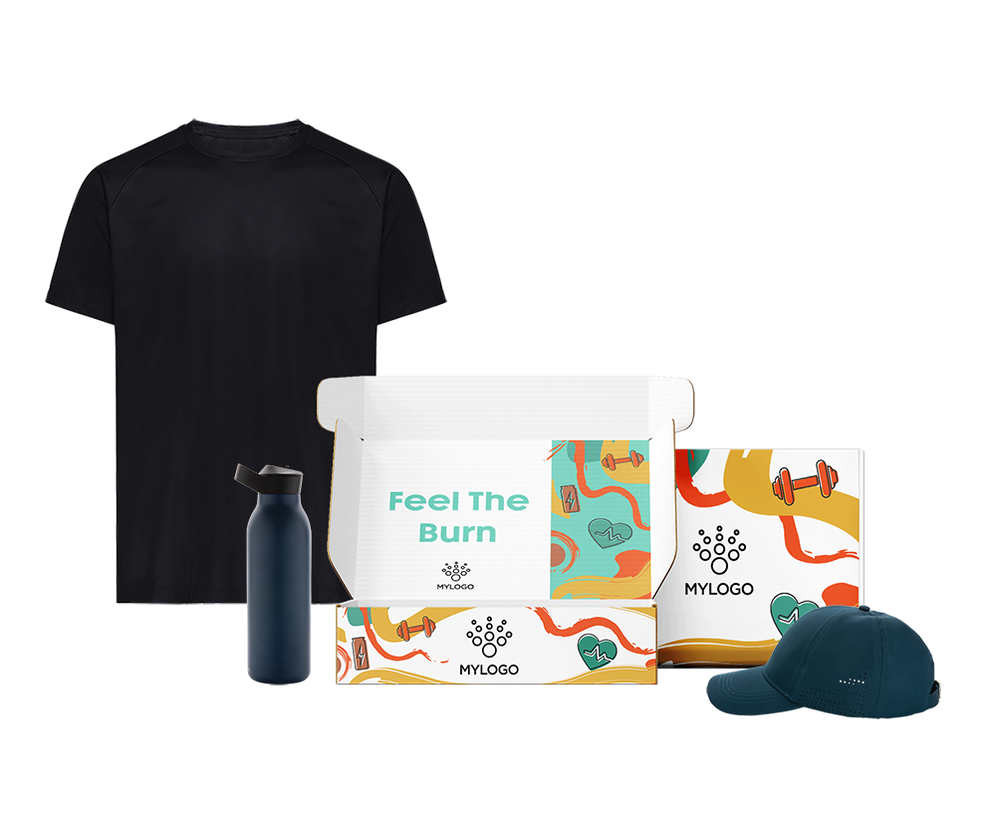 Onboarding Box mit Logo, T Shirt, Cap und Trinkflasche