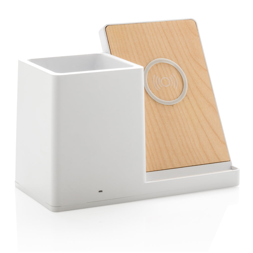 Ontario 10W Wireless Charger aus Bambus und RCS Kunststoff – weiß