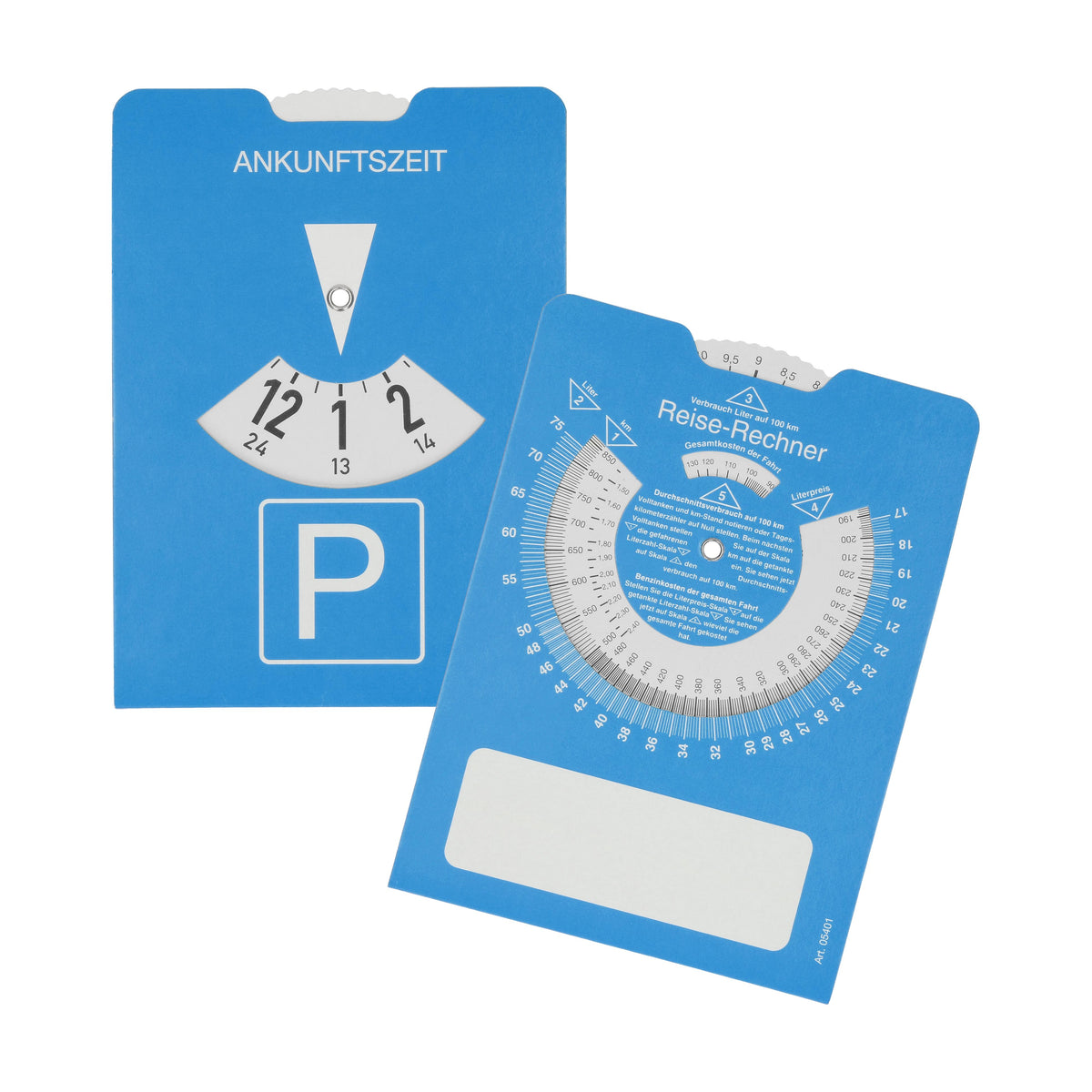 Papp-Parkscheibe „Reise-Rechner“ – Blau