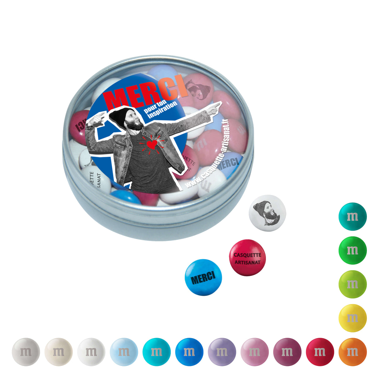 Personalisierte M&M’S in Metalldose mit Sichtfenster, 45 g
