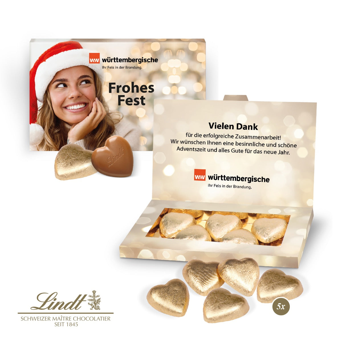 Präsentbox Business mit Lindt Schokoherzen Weihnachtsedition