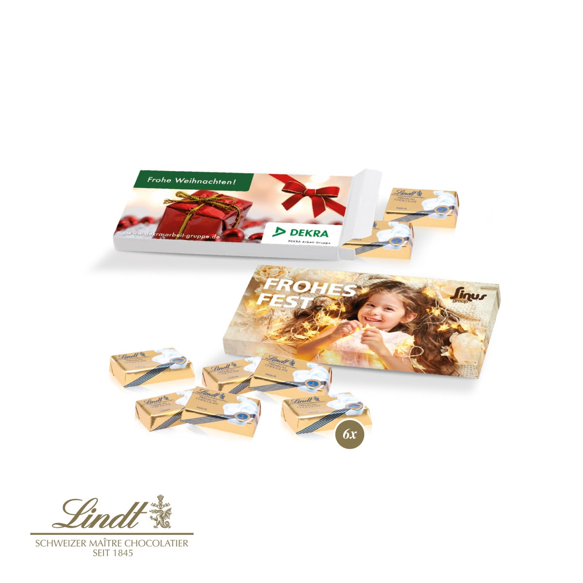 Präsentbox mit Lindt Schokotäfelchen Weihnachtsedition
