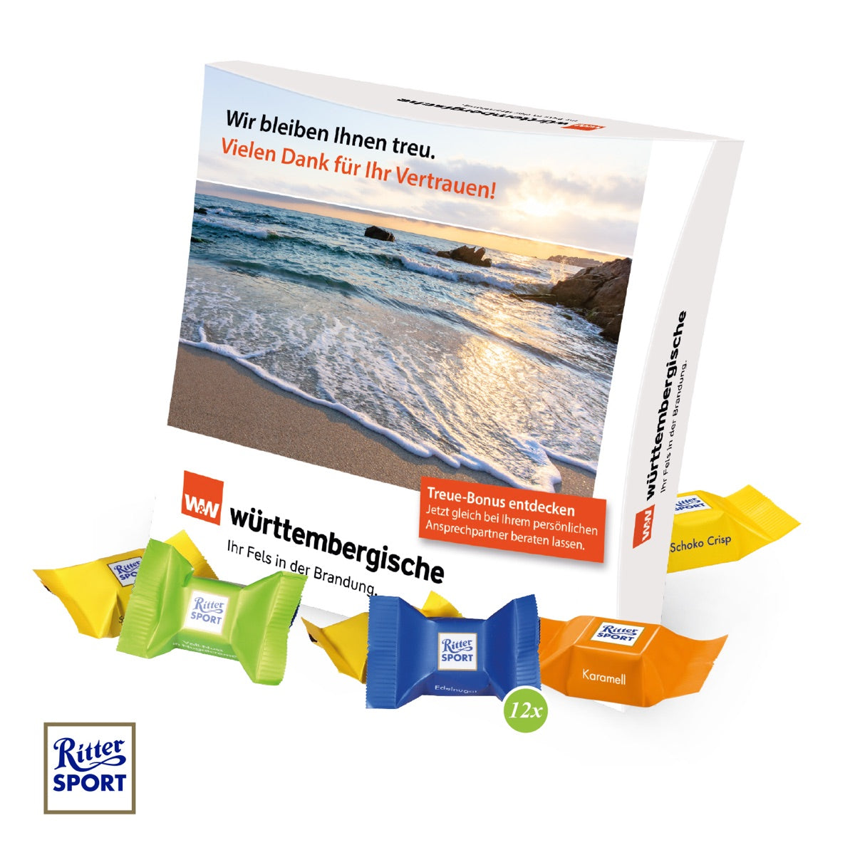 Präsentbox mit Ritter SPORT Schokowürfel
