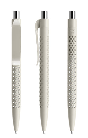 prodir QS40 True Biotic Kugelschreiber in beige mit silber poliertem Druckknopf