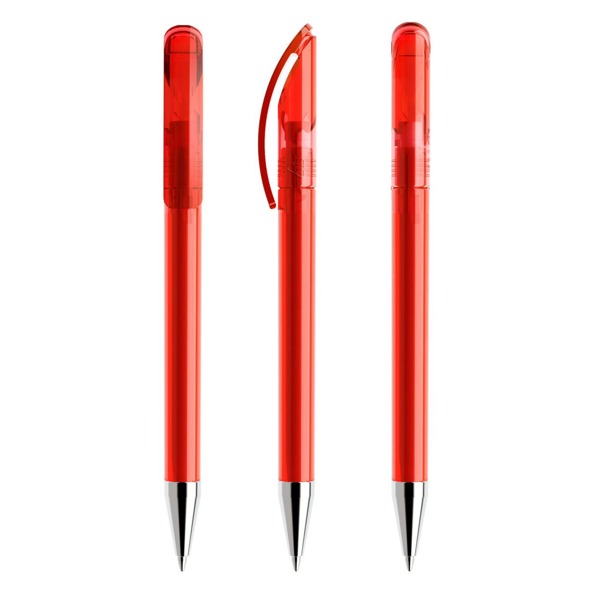 prodir DS3 Drehkugelschreiber transparent mit Metallspitze – Rot T20