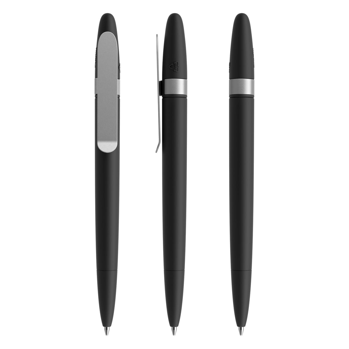 prodir DS5 Drehkugelschreiber Soft Touch mit Metallclip – Schwarz / Silber satiniert R75-S70