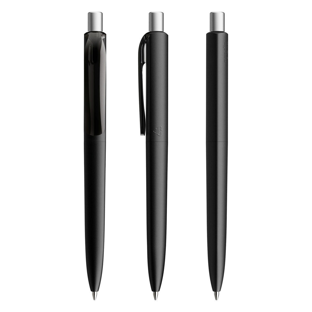 prodir DS8 Druckkugelschreiber matt mit transparentem Clip – Schwarz / Silber satiniert M75 S