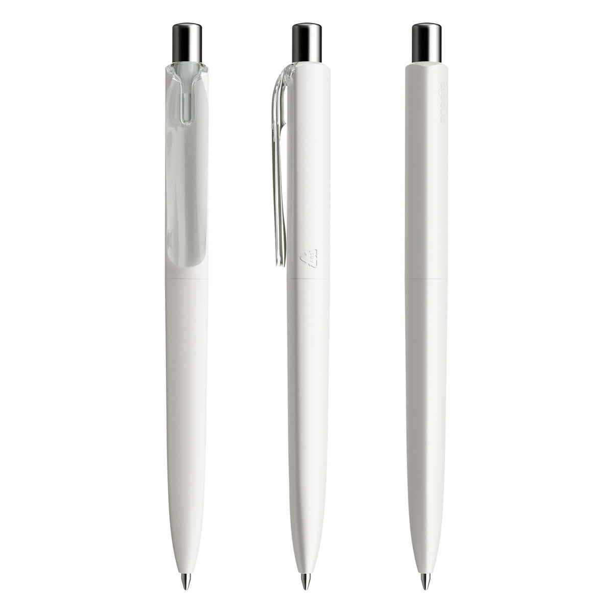 prodir DS8 Druckkugelschreiber matt mit transparentem Clip – Weiß / Silber verchromt M02 C